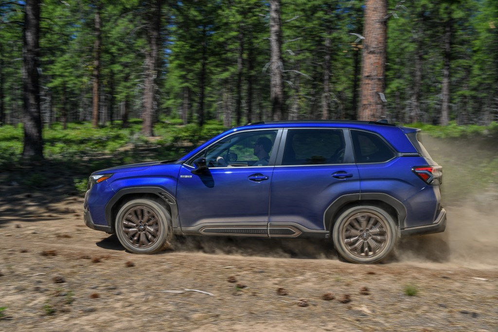 The side profile of the 2026 Subaru Forester Hybrid off-road